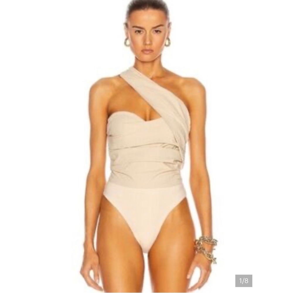 Atoir Never Really Over Bodysuit Sand Beige One Shoulder Ruched Size 8 L/12